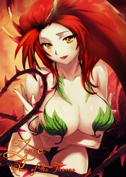 1girls artist_request breast_hold female huge_breasts leaf leaf_bikini leaf_clothing leaf_on_breast leaf_on_crotch league_of_legends leaves lips long_hair orange_eyes photoshop red_hair red_lips solo thorns zyra