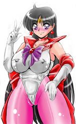 bishoujo_senshi_sailor_moon black_hair blush cameltoe choker clothing elbow_gloves erect_nipples erect_nipples_under_clothes female female_only gloves human large_breasts long_hair purple_eyes rei_hino sailor_mars smile solo takeshi_aono