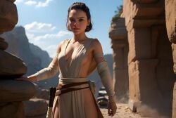 ai_generated daisy_ridley female jedi jedi_knight revealing_clothes rey sideboob skimpy skimpy_clothes star_wars