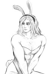 1boy bara bara_tiddies bara_tits bunny_ears_headband bunny_tail bunnysuit fear_and_hunger femboy femboy_focus femboy_only feminine feminine_body feminine_male feminine_pose girly gummarts hairy hairy_chest looking_away male male_focus male_only no_genitals pushing_breasts_together ragnvaldr ragnvaldr_(fear_and_hunger) scar_across_eye scar_on_face scars short_hair shoulder_length_hair suggestive tagme