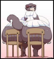 2023 anthro ass back_boob beastars bedroom_eyes big_breasts big_butt black_border border bottom_heavy breasts brown_body brown_fur canid canine canis chair clothing deonwolf digital_media_(artwork) eyelashes female fluffy fluffy_tail fur furniture hi_res huge_breasts huge_butt huge_hips hyper hyper_bimbo hyper_breasts hyper_butt hyper_hips juno_(beastars) looking_at_viewer looking_back mammal narrowed_eyes on_chair rear_view school_uniform seductive sitting sitting_on_chair solo tail two_chairs_for_one uniform wide_hips wolf