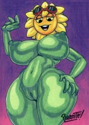 1girls 2d 2d_(artwork) areolae ass big_ass big_breasts big_butt big_hips butt female female_only flower green-skinned_female green_body green_skin hands_on_hips huge_breasts looking_down naked naked_female nude nude_female parasitedeath plant plantie plants_vs_zombies plants_vs_zombies:_heroes pussy solar_flare_(pvz) solo solo_female sunflower_(pvz) vagina