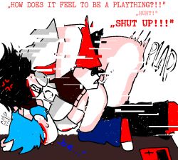 2boys angry angry_sex arm_grab arms_behind_back big_dom_small_sub black_hair blue_hair blush blush_lines boyfriend_(friday_night_funkin) chibi creepypasta crying cum cum_in_ass cum_inside dialogue doggy_style doggy_style_position exhausted friday_night_funkin gay gay_domination gay_sex glitchy glitchy_red gloves gritted_teeth hair_grab hand_grab hand_on_head hate_fuck hate_sex head_grab hypnos_lullaby kuuderealt looking_at_another looking_down male_only pants_down rape red_eyes self_upload simple_background simple_coloring simple_shading text tongue tongue_out