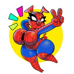 1girls big_breasts chubby chubby_female female female_only large_breasts marvel marvel_comics peace_sign peter_porker pig pig_ears pig_girl pigtail rule_63 slightly_chubby solo solo_female solo_focus somescrub spider-ham spider-man_(series) thick_legs thick_thighs thighs wide_hips