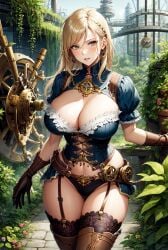 1girls ai_generated blonde_hair curvaceous curvy_figure cyberpunk female_focus milf solo_focus stable_diffusion steampunk voluptuous_female