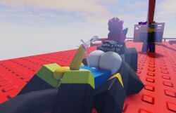 1boy 1girls 3d :3 artist_request ass background_character big_ass cum cum_on_body cumshot doomspire_brickbattle english_text facesitting feline female guest_(roblox) leo_(utrenkl) lying male male/female neko noob penis roblox roblox_game robloxian sitting source_request thighhighs