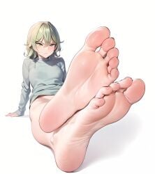 1girls ai_generated anime feet feet_up female female_only foot_fetish foot_focus green_eyes green_hair one-punch_man soles solo tatsumaki wrinkled_feet wrinkled_soles wrinkles wrinkly_feet