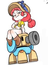 brawl_stars brown_hat cute_face d3rmal googles jessie_(brawl_stars) red_hair shoes stripping yellow_shirt