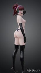 3d big_ass big_breasts big_butt black_heels black_lipstick black_thong blender blizzard_entertainment brown_eyes brown_hair d.va fisherman hana_song heels korean korean_female latex latex_gloves latex_stockings light-skinned_female light_skin lipstick overwatch ponytail tattoo thong watermark