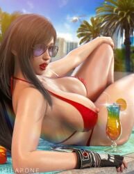 1girls 3d 3d_(artwork) abs areolae big_breasts bikini bikini_bottom bikini_top black_hair bracelet drink earrings erect_nipples female female_focus female_only final_fantasy final_fantasy_vii final_fantasy_vii_remake hi_res light-skinned_female lollipop long_fingernails long_hair looking_at_viewer milapone navel navel_piercing poolside red_bikini red_eyes shiny_skin smooth_skin solo solo_female solo_focus square_enix sunglasses thick_thighs tifa_lockhart tinted_eyewear tropical_drink wide_hips