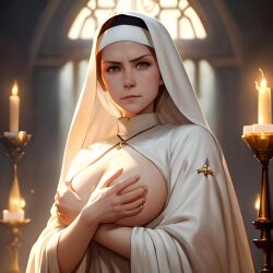 ai_generated ai_upscaled bed big_breasts candle covered_nipples curvy innocent milf nun partially_clothed religion simplexan