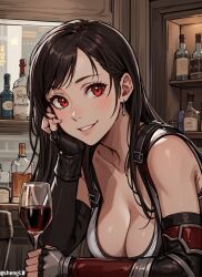 ai_generated big_breasts cleavage final_fantasy final_fantasy_vii final_fantasy_vii_remake jordan53 long_hair red_eyes shenglw tifa_lockhart wine