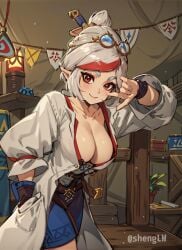 ai_generated big_breasts cleavage glasses nintendo purah purah_(tears_of_the_kingdom) red_eyes shenglw the_legend_of_zelda white_hair_bow