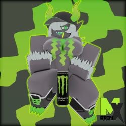 2020core 3d 4k drooling female female_only fur green_eyes green_hair grey_skin monster-chan monster_energy monster_energy-chan monster_energy_can monster_energy_logo monster_girl roblox robloxian rr34mixuki self_upload sharp_teeth solo_female twitter_username watermark