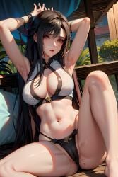 1girls abs ai_generated arms_behind_head athletic athletic_female barefoot big_breasts breasts cleavage clothed clothed_female clothing female female_focus female_only final_fantasy final_fantasy_vii fit_female legs_apart panties polah_u solo solo_female tagme thick_thighs tifa_lockhart