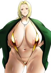 1girls alternate_costume alternate_version_available areola_slip areolae ass_visible_through_thighs barely_clothed barely_contained big_breasts blonde_hair breasts chubby cleavage female female_only forehead_jewel gold_sling_bikini hair hands_on_hips huge_breasts kyugata large_breasts long_hair looking_at_viewer mature mature_female mature_woman milf nail_polish nails naruto naruto_(series) navel necklace neckwear overflowing_breasts partially_clothed ponytail pussy pussy_peek red_eyes sagging_breasts sideboob sidelocks simple_background skimpy skimpy_bikini sling_bikini solo solo_female swimwear thick_thighs thighs tsunade useless_clothing white_background