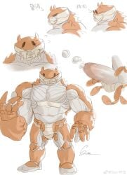 1boy abs absurdres bara blank_eyes collage crab_boy cum ejaculation erection expressions flying_sweatdrops full_body furry goo_(koushishikou11) highres large_hands large_pectorals male_focus muscular muscular_male nude original oversized_limbs pectorals penis short_hair standing stomach translation_request