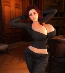 1girls 3d 3d_(artwork) alternate_breast_size big_breasts black_widow_(marvel) braid braid_between_breasts breasts breasts_bigger_than_head busty cleavage clothed clothed_female curvy digital_media_(artwork) female female_focus female_only female_solo giant_breasts hands_behind_head hourglass_figure huge_breasts human human_female human_only human_solo large_breasts legs light-skinned_female light_skin lips marvel marvel_comics natasha_romanoff red_hair side_braid slim_waist solo solo_female superheroine thick thick_legs thick_thighs thighs top_heavy upper_body vaako voluptuous waist wide_hips