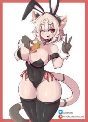 big_breasts breasts bunnysuit carrot carrot_paizuri cleavage felis_(lucyfercomic) female female_focus female_only lucyfercomic original original_character thick_thighs thighs wide_hips