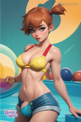 1futa ai_generated blue_eyes bulge bulge_quest cleavage futa_only futanari kasumi_(pokemon) misty_(pokemon) pokemon red_hair swimsuit