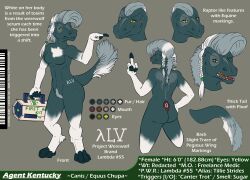 agent_kentucky_(character) anthro braided_hair canid canine chupa chupadore cuphathing equid equine female first_aid_kit fleety_(artist) fur furaffinity furry hair hi_res mammal medic model_sheet reptile scalie tail teeth