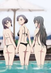 3girls ass bikini charka charka_(navaljin) family female female_only holding_hands milf mother_and_daughter multiple_girls my_teen_romantic_comedy_snafu oyakodon pool poolside revealing_swimsuit shimaidon siblings sisters standing swimsuit thong yukinoshita_haruno yukinoshita_yukino yukinoshita_yukino's_mother