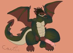 anthro ass balls big_balls big_butt big_penis bodily_fluids claws dragon genital_fluids genitals gradient_fur hi_res major_carter male muscular muscular_male penis precum solo tail thick_thighs toe_claws
