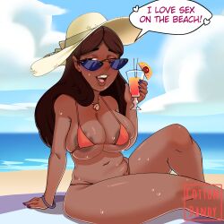 beach big_breasts bikini black_hair cottondandy dark_skin drinking female female_only indian indian_female priyanka_maheswaran steven_universe sweat