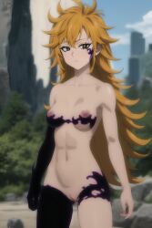 1girls ai_generated blonde_hair breasts_bigger_than_head brown_eyes derieri long_hair messy_hair nipples nude pussy seven_deadly_sins stable_diffusion thanatosai topless