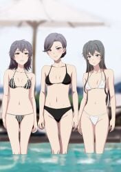 3girls bikini charka charka_(navaljin) female female_only milf mother_and_daughter multiple_girls my_teen_romantic_comedy_snafu oyakodon parent_and_child pool poolside revealing_swimsuit shimaidon siblings sisters standing swimsuit thong yukinoshita_haruno yukinoshita_yukino yukinoshita_yukino's_mother