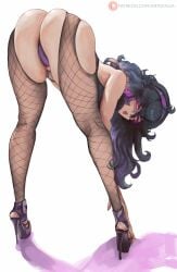 1girls arched_back artofalva ass bags_under_eyes black_legwear black_stockings breasts cutesexyrobutts_(style) female flexible goth hairband half-closed_eyes heels hex_maniac high_heels huge_ass legwear lingerie messy_hair nintendo platform_footwear platform_heels pokemon pokemon_xy purple_hairband simple_background solo solo_female stockings thong top-down_bottom-up underwear wedgie