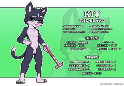 2023 anthro big_ears bnbigus clothing digital_media_(artwork) domestic_cat english_text eyebrows felid feline felis flaccid fur genitals gloves hair hammer handwear hi_res kit_(bnbigus) kitknight male mammal model_sheet nude penis pink_body pupils smile smug solo teeth text tools weapon