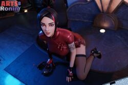 1girls 3d artsbyronin black_hair blender bottomwear clothed clothing demi_(fortnite) dress epic_games female female_focus female_only fishnet fishnet_legwear fishnet_stockings fishnets fortnite hairband high_heels highres leg_up legwear looking_at_viewer looking_up mole mole_under_eye ponytail pose posing presenting presenting_ass prosthetic prosthetic_arm red_eyes robotic_arm shoes smile smiling solo solo_focus standing stockings tattoo tattoo_on_arm tattooed_arm thick_thighs topwear watermark