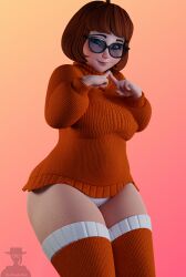 1girls 3d ass big_ass big_belly big_breasts blender blender_(software) bloated_belly blush bottom_heavy brown_hair bubble_butt chubby chubby_female curvy curvy_figure cute fat fat_ass freckles fupa gigantic_ass glasses hanging_breasts huge_ass kneehighs looking_at_viewer massive_ass nipples panties pear_shaped round_ass scooby-doo shy smile solo stockings sweater theduudeman thick thick_ass thick_thighs velma_dinkley voluptuous wide_hips