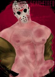 1boy balls big_penis blood_stain bloody boner erection friday_the_13th gay jason_voorhees male male_only muscular penis scarletred solo