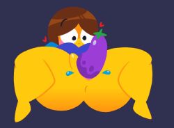 blue_shirt brown_hair brown_hair_emoji eggplant eggplant_emoji emoji_(race) jjoyplus lineless_art no_outlines simple_background vagina vaginal vaginal_penetration yellow_body yellow_skin