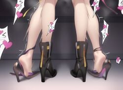 2girls asta_(honkai:_star_rail) black_footwear black_panties boots from_behind futanari heart high_heel_boots high_heels honkai:_star_rail honkai_(series) implied_futanari implied_penetration implied_sex implied_sex_from_between_legs legs motion_lines multiple_girls panties panties_around_leg panties_around_one_ankle panties_down shoes spread_legs standing standing_sex stelle_(honkai:_star_rail) tiptoes tnt_(user_mnhz2538) underwear