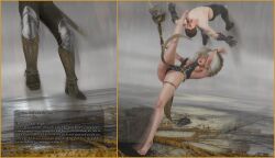 1boy 1girls 3d 3dprime ass barefoot battle big_ass big_breasts breasts elden_ring feet feet_on_face female fighting fighting_pose fighting_stance foot_fetish foot_on_face fromsoftware hammer male queen_marika_the_eternal skimpy_clothes tarnished