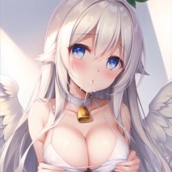 ai_generated angel anything_diffusion big_breasts cumshot_in_mouth heaven mikey207 milk silver_hair