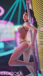 3d blender celadora club ling_xiaoyu looking_at_viewer mesh_shirt naked naked_female namco stripper_pole tagme tekken tekken_7