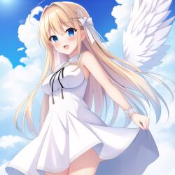 ai_generated angel anything_diffusion blue_eyes mikey207 non-nude silver_hair smiling white_dress