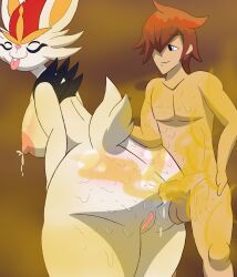 1boy 1girls anal anal_sex anus ass avm-toons breasts cinderace cinderfart cum cum_in_ass ejaculation fart fart_cloud fart_fetish fart_on_dick farting_on_dick lactation male/female oc pokémon_(species) pokemon pussy rabbit sweat tongue_out