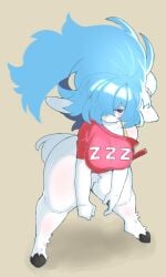 1girls blue_hair blush bottom_heavy bottomless breasts fluff_(vammzu) huge_ass long_hair sheep shortstack vammzu white_fur wide_hips zzz