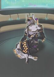 anus ass glowing_genitalia nezha_(warframe) sitting waiting warframe