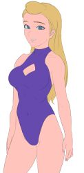 1girls adora blonde_hair blue_eyes boob_window breasts cleavage eyebrow_raise female female_only gonotex human large_breasts light-skinned_female light_skin long_hair looking_at_viewer one-piece_swimsuit princess_resort purple_one-piece_swimsuit purple_swimsuit she-ra_and_the_princesses_of_power smile solo standing swimsuit transparent_background very_long_hair