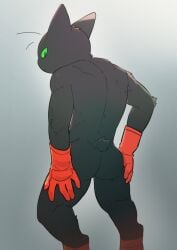 anthro ass back_facing_viewer black_fur cat_humanoid magyo6 nude nude_male red_gloves sheriff_mao_mao_mao tagme