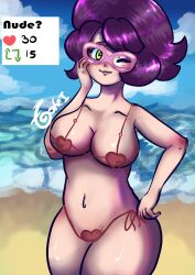 big_breasts bikini glasses green_eyes light-skinned_female light_skin pink_glasses pokémon pokemon thick_thighs tokeidraws wicke_(pokemon) zyra_(pokémon)