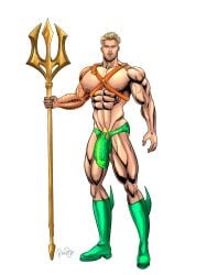 1boy abs aquaman arthur_curry bara biceps big_bulge big_chest big_pecs blonde_hair blueboybara bulge bulging_biceps caucasian caucasian_male dc harness huge_bulge huge_chest huge_pecs looking_at_viewer male male_only muscles muscular muscular_male pecs penis_outline shirtless_male smooth_chest smooth_skin solo solo_male superhero thick_thighs thong trident underwear underwear_only