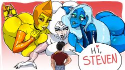 <3_eyes 1boy 3girls ass bedroom_eyes biting_lip black_lipstick blue_body blue_diamond_(steven_universe) blue_skin breasts cartoon_network choker clothed_male curvaceous curvy curvy_female curvy_figure detached_sleeves diamond_authority english_text female female_focus gem_(species) giantess hair_twirling heart-shaped_pupils high_heels horny_female huge_ass huge_breasts licking_lips lipstick lust lustful_gaze male muscular_male naked_footwear naked_heels nipples nude nude_female seanmalikdesigns seductive seductive_look seductive_smile size_difference sleeves speech_bubble steven_quartz_universe steven_universe thick_thighs tongue tongue_out twirling_hair unseen_male_face veiny_breasts white_body white_diamond_(steven_universe) white_skin yellow_body yellow_diamond_(steven_universe) yellow_skin