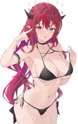 1girls angel armpits bikini_bottom bikini_top blue_eyes chyraliss devil ear_ring eyebrows_visible_through_hair heart-shaped_pupils hololive hololive_english hololive_english_-promise- horns irys large_breasts long_hair nephilim open_mouth pink_eyes pink_hair red_hair ribbon skimpy skimpy_clothes sweat sweatdrop sweating two_tone_hair virtual_youtuber